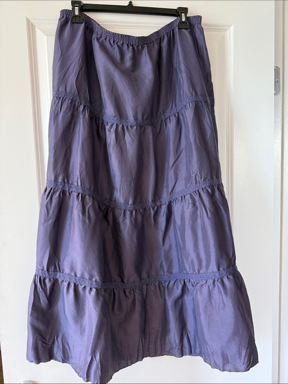 Garnet Hill Silk Blue Tiered Maxi Skirt